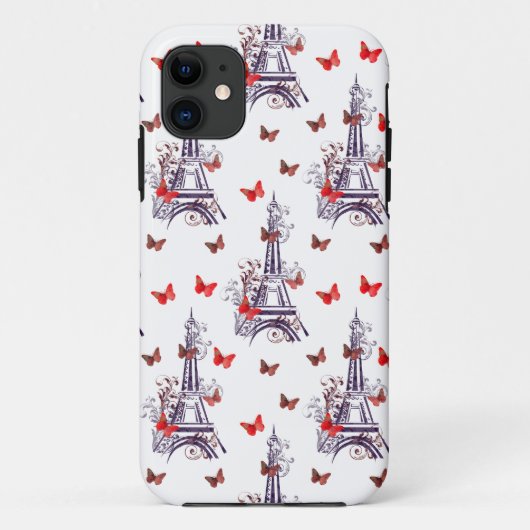 Parisian Romantic Paars Eiffeltoren Butterflies Case-Mate iPhone Case (Achterkant)