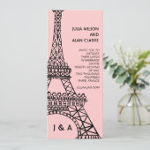 Parisian Wedding Invitation Eiffel Tower Pink Kaart (Staand voorkant)
