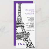 Parisian Wedding Invitation Paarse Eiffel Tower Kaart (Voorkant / Achterkant)