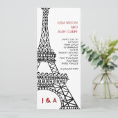 Parisian Wedding Invitation Red Black Eiffel Tower Kaart (Staand voorkant)