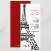 Parisian Wedding Invitation Red Black Eiffel Tower Kaart (Voorkant / Achterkant)