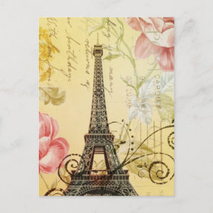 Parisian yellow floral Vintage Paris Eiffeltoren Briefkaart
