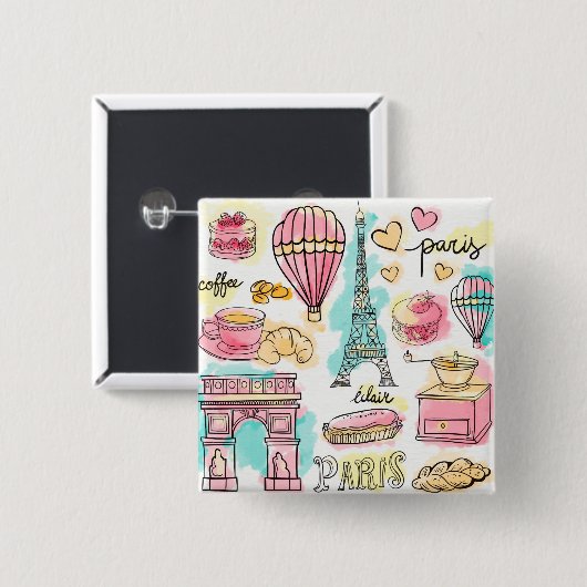 Paris's Stuff Vierkante Button 5,1 Cm (Voorkant /achterkant)