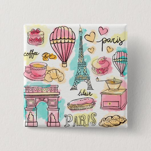 Paris's Stuff Vierkante Button 5,1 Cm (Voorkant)