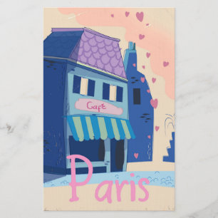 Parisstraat vintage cartoon briefpapier