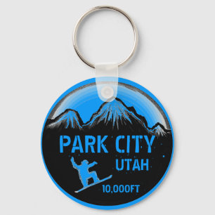 Park City Utah blue sneeuwboard art sleutelhanger