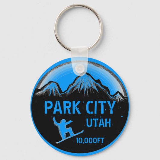 Park City Utah blue sneeuwboard art sleutelhanger (Voorkant)