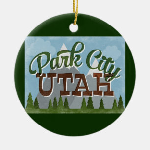 Park City Utah Fun Retro Snowy Mountains Keramisch Ornament