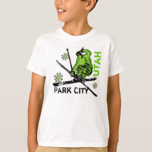 Park City Utah groen thema skier boys t-shirt