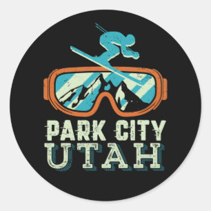 Park City Utah Retro Skiing Snowboarding Ronde Sticker