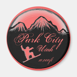 Park City Utah roze snowboard art magnet Magneet