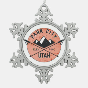 Park City Utah Skiing Ski Tin Sneeuwvlok Ornament