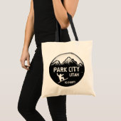 Park City Utah, snowboard art sac noir réutilisabl (Devant (produit))