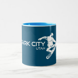 Park City Utah Snowboarder Tweekleurige Koffiemok