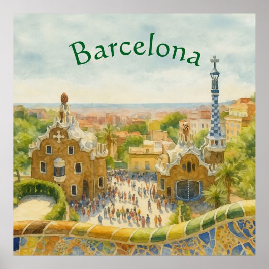 Park Güell in Barcelona, Spain Poster (Voorkant)