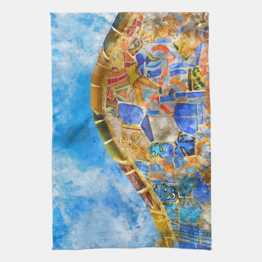 Park Guell in Barcelona, Spanje Theedoek (Verticaal)
