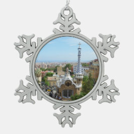 Park Guell in Barcelona Tin Sneeuwvlok Ornament