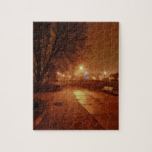 Park op een mistige nacht versierd voor kerst legpuzzel