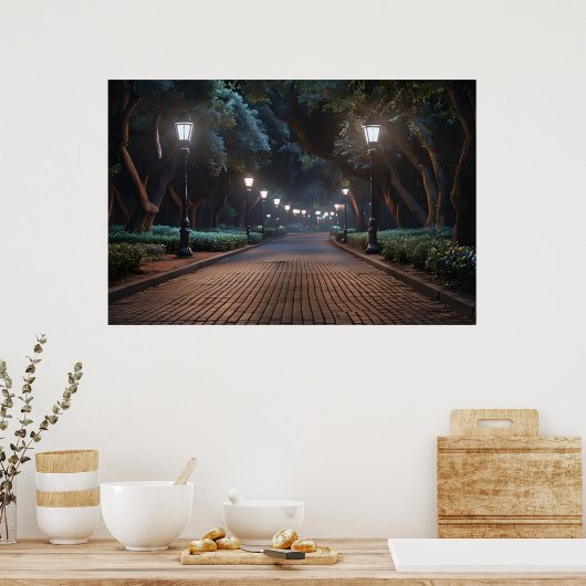 Park Path par Lamplight - Poster Serene Evening (Cuisine)