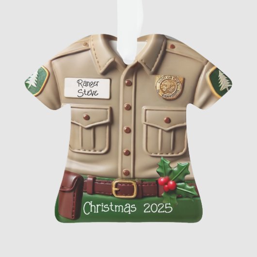 Park Ranger Shirt Gepersonaliseerde Kerst Ornament (voorkant)