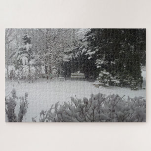 Parkeerbank in verse sneeuw legpuzzel