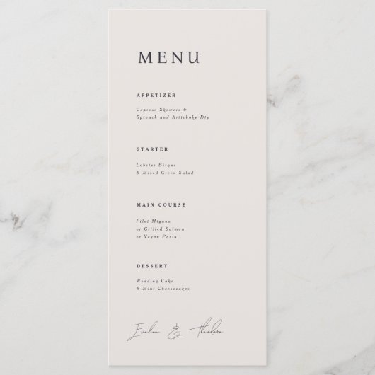 Parker bruiloft diner menu (Voorkant)