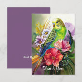 Parkiet en bloemen bedankkaart (Voorkant / Achterkant)