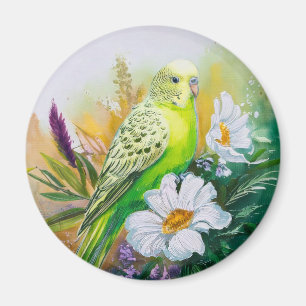 Parkiet en bloemen magneet