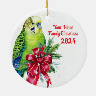 Parkiet en kerstboog keramisch ornament