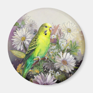 Parkiet en madeliefjes magneet