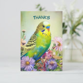 Parkiet en wilde bloemen bedankkaart (Staand voorkant)