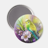 Parkiet en witte bloemen magneet (Voorkant / Achterkant)