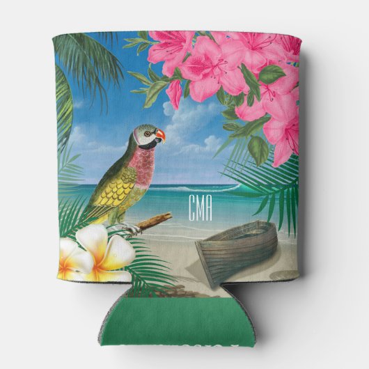  parkiet op een ontwerp van de tropische oceaan blikjeskoeler (Achterkant)