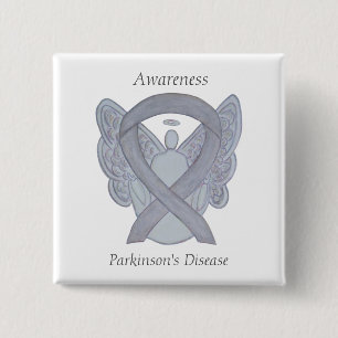 Parkinson's Disease Awareness Ribbon Angel Art Pin Vierkante Button 5,1 Cm