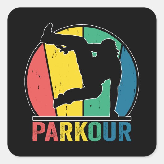 Parkour Gratis Running Training Traceur Retro Vierkante Sticker (Voorkant)