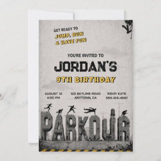 Parkour Trampoline Verjaardagsfeest Uitnodiging