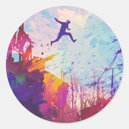 Parkour Urban Free Runing Freestyling Modern Art Ronde Sticker (Voorkant)