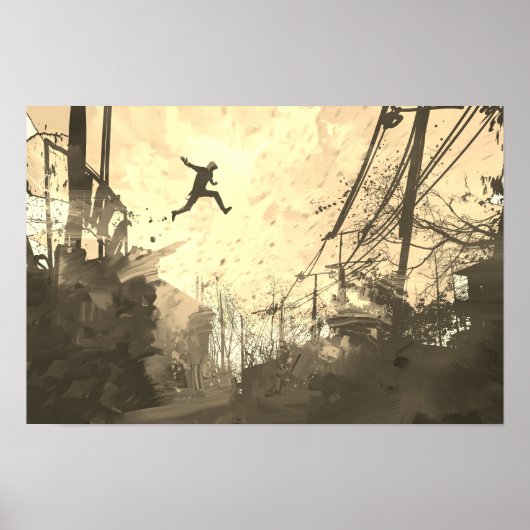 Parkour Urban Obstacle Course Modern Sepia Poster (Voorkant)