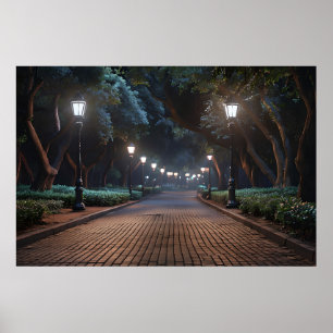 Parkpad bij lamplight – Serene Evening Poster