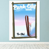 Parkstad Utah Ski — reisposter Canvas Afdruk (Insitu (Houten vloer))