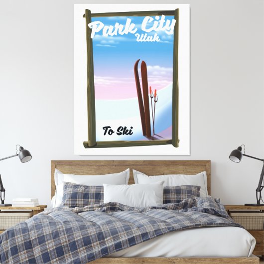 Parkstad Utah Ski — reisposter Canvas Afdruk (Insitu (Slaapkamer))