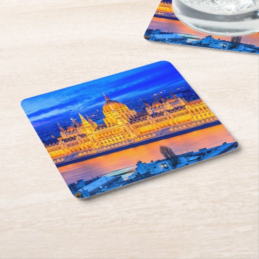 Parlement Boedapest Vierkante Kartonnen Onderzetter (Schuin)