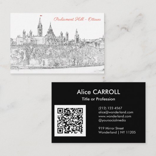 Parlement Hill - QR-code in Ottawa Visitekaartje (Voorkant / Achterkant)