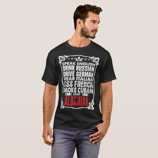 Parlez le T-shirt allemand d'Albanais de séjour (Devant entier)