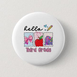 Parmantig Meisje Ck Naar School Hallo Derde Klas L Ronde Button 5,7 Cm