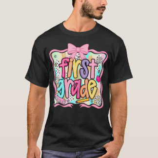 Parmantige lerares 1e leerjaar Groovy bloemige Coq T-shirt