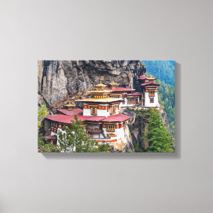 Paro Taktsang: het Nest-klooster van de Tijger - B Canvas Afdruk