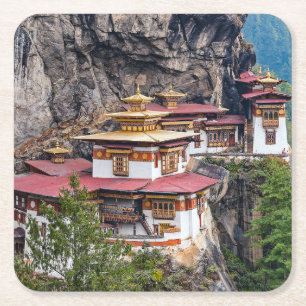 Paro Taktsang: Het Nest-klooster van de Tijger - B Vierkante Kartonnen Onderzetter