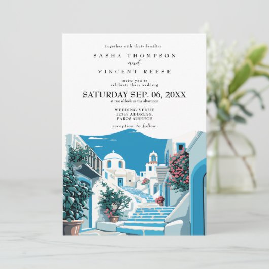 Paros Grèce Faire-part de mariage Retro (Debout devant)