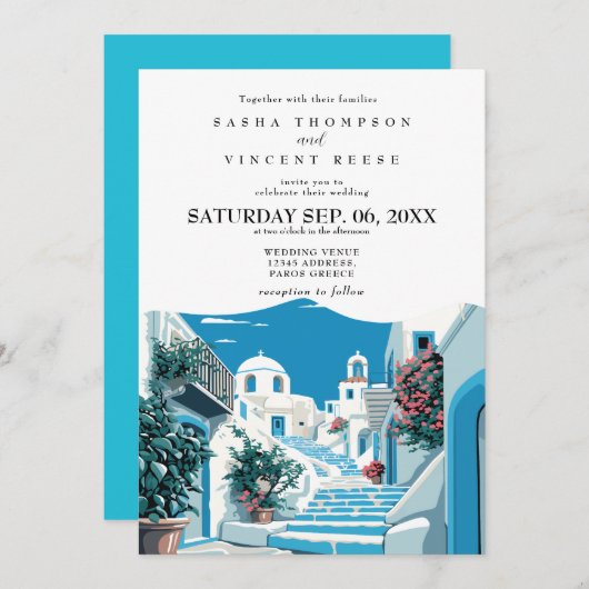 Paros Grèce Faire-part de mariage Retro (Devant / Derrière)